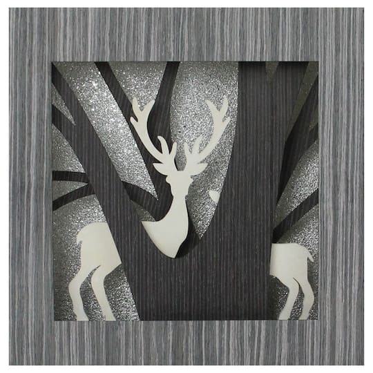 12" Glittered Woodland Deer Silhouette Box Framed Christmas Table Décor By Northlight in Gray | 12" x 12" | Michaels®